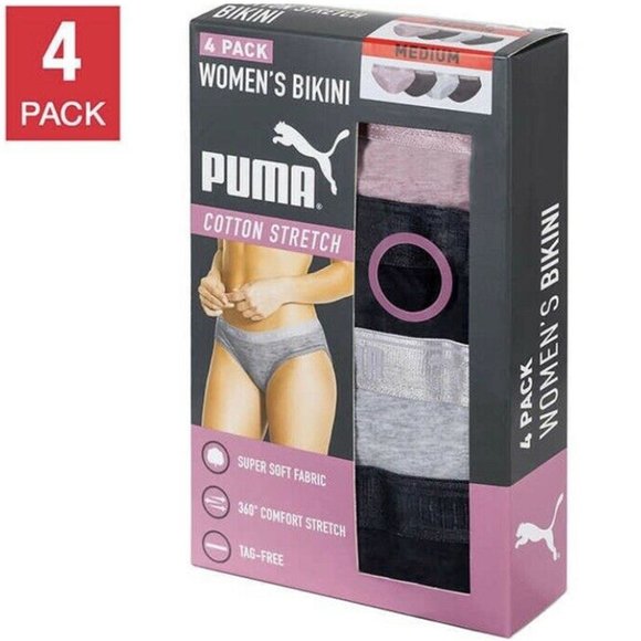 Puma Women's 4Pack Cotton Stretch Tag  Free Bikini - Picture 1 of 5